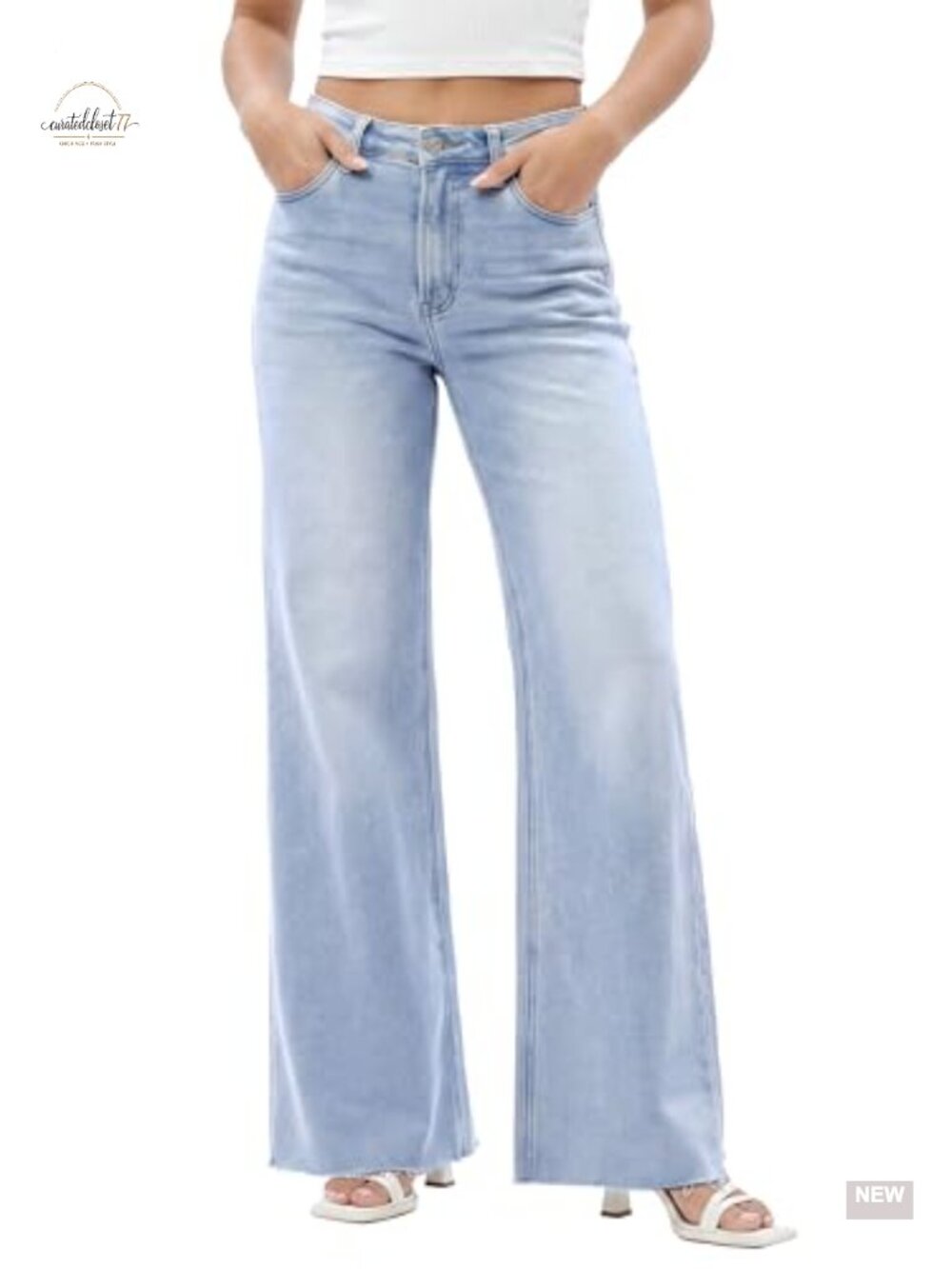 Wide Leg High Waisted Stretchy Baggy Raw Hem Denim Jeans